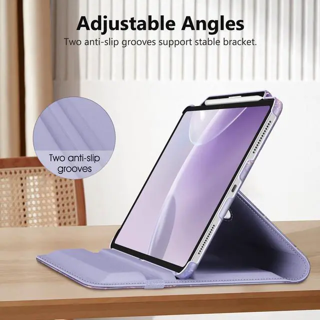 Alt view image 5 of 5 - Fintie Rotating Case for iPad Pro 13-inch (M4) 2024 with Pencil Holder - 360 Degree Swiveling Protective Stand Cover with Auto Wake/Sleep, Lilac Marble