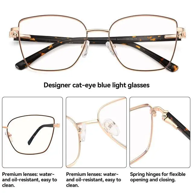Alt view image 3 of 5 - Dollger Blue Light Blocking Glasses for Women Trendy Oversized Computer Eyeglasses Cat Eye Metal Frame bluelight glasses Gold