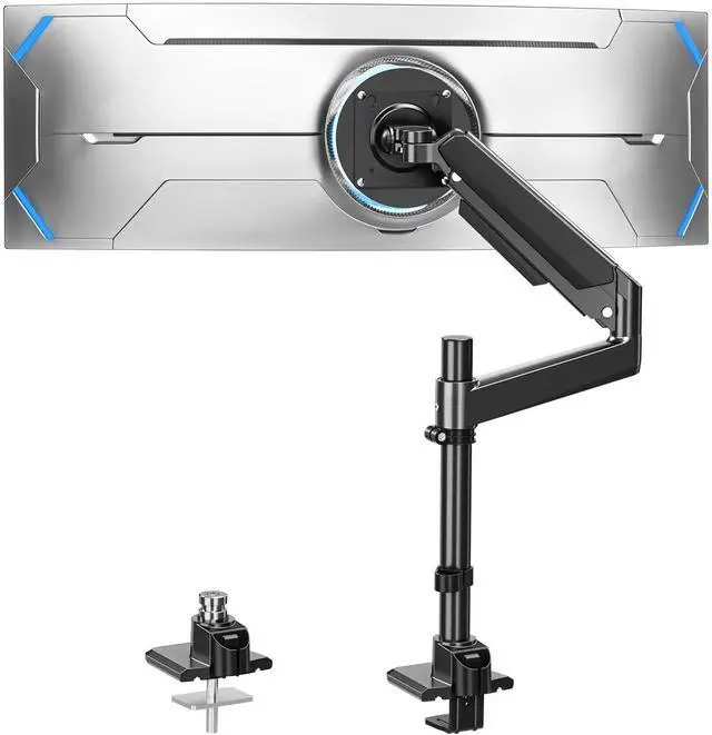 Main image of ErgoFocus Heavy Duty Single Monitor Mount for Max 49 inch, Hold 4.4 to 44 lbs Ultrawide Screens, Premium Monitor Arm for Samsung Odyssey G9 and More, Adjustable Gas Spring Desk Stand, VESA Mount