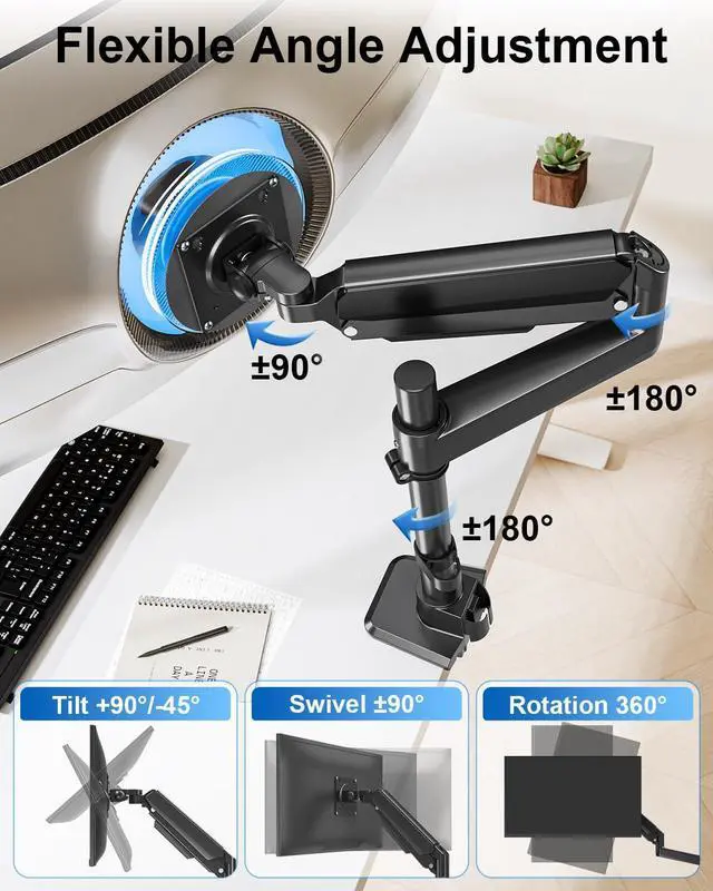 Alt view image 5 of 5 - ErgoFocus Heavy Duty Single Monitor Mount for Max 49 inch, Hold 4.4 to 44 lbs Ultrawide Screens, Premium Monitor Arm for Samsung Odyssey G9 and More, Adjustable Gas Spring Desk Stand, VESA Mount