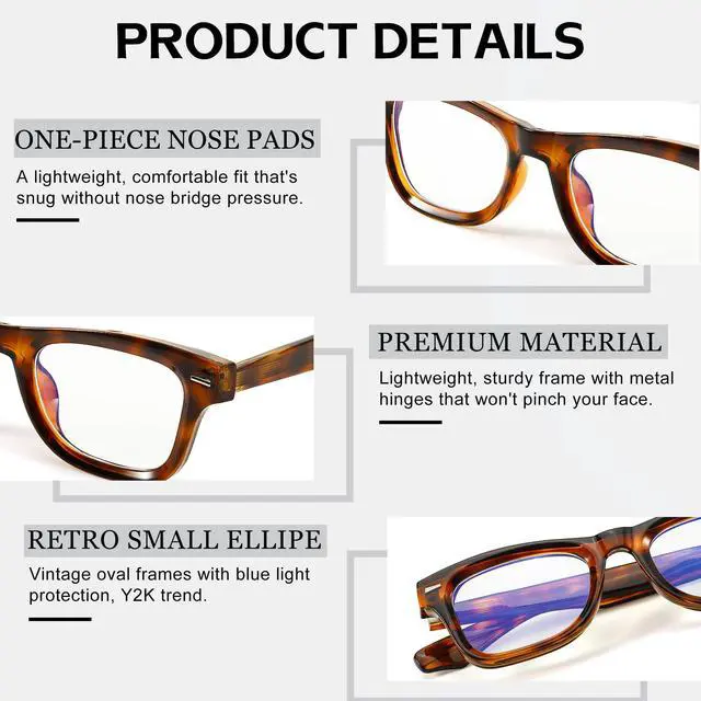Alt view image 4 of 5 - SIPHEW Women's Blue Light Blocking Glasses - Narrow Rectangular Acetate Tr90 Frame Anti Blue Light Glasses for Women