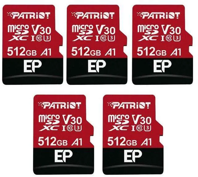 Main image of Patriot EP Series 512GB Micro SDXC V30 A1 UHS-I U3 4K UHD Memory Card 5 Pack - PEF512GEP31MCX5