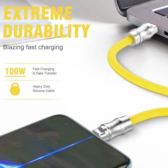 Alt view image 4 of 5 - IYUANEPRO USB C to USB C Silicone Cable 2Pack 10FT, Ultra Flexible & Soft USB Type C 100W Fast Charging Cable, Geek Industrial PD Data Transfer for Phones,Tablet,Laptops(Yellow)