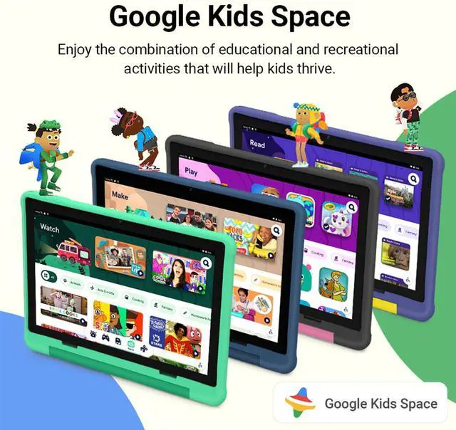Alt view image 4 of 5 - UEMXDOX Kids Tablet, 2025 Android 15 Tablet for Kids Age 3+, 8GB+64GB, Expandable to 512GB, 10" Touch Screen with Case, WiFi 6, BT5, Pre-Installed Parental Controls, Kids Space, Family Link (Green)