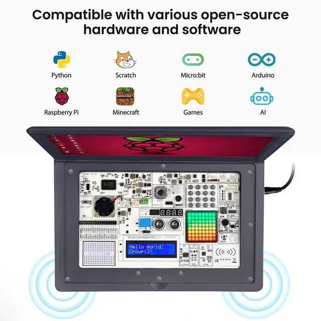 Alt view image 4 of 5 - ELECROW CrowPi 2 All-in-one Kit with RPi 5 8GB Board & 11.6 Inch IPS Screen, Compatible for Raspberry Pi 4/5 Laptop, Learning Programming Sensor Kit for Professional Kids Adult (Deluxe Kit)