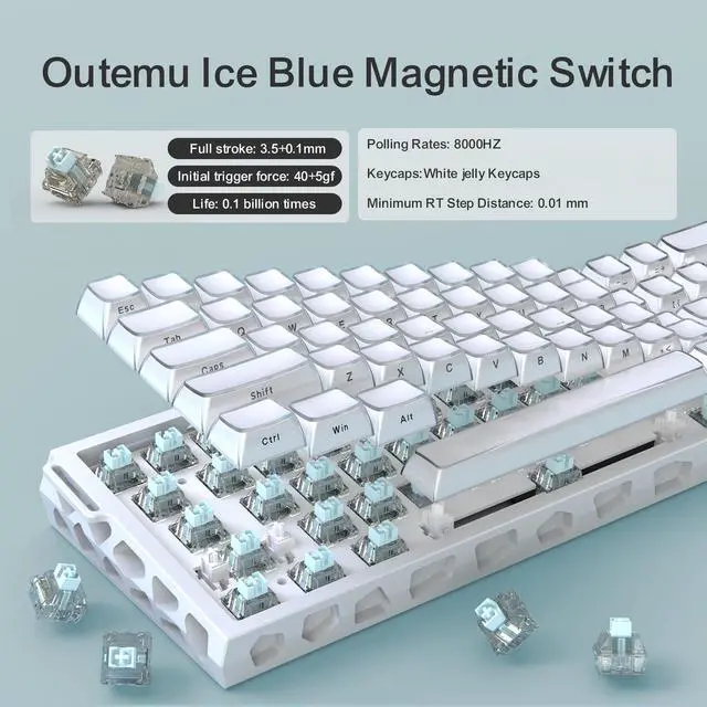 Alt view image 4 of 5 - BOYI H60Pro Hollow Aluminum Rapid Trigger Magnetic Switch Keyboard,Hall Effect 8K Polling Rate RGB 60% Wired Compact 0.01mm Adjustable Actuation Gaming Keyboard(White Crystal Jelly Keycaps)