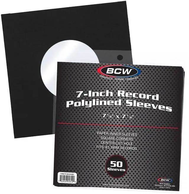 Main image of BCW Polylined Black Paper 7 in Square Corner Record Sleeves - 50 ct | Inner Protective Sleeves with Center Hole for Vinyl Records | Acid-Free, Scratch Resistant | Ideal for DJs and Vinyl Collectors