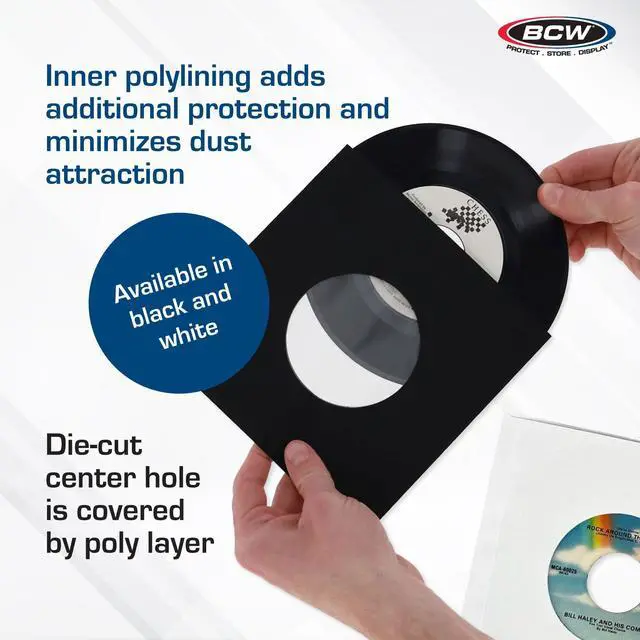 Alt view image 4 of 5 - BCW Polylined Black Paper 7 in Square Corner Record Sleeves - 50 ct | Inner Protective Sleeves with Center Hole for Vinyl Records | Acid-Free, Scratch Resistant | Ideal for DJs and Vinyl Collectors