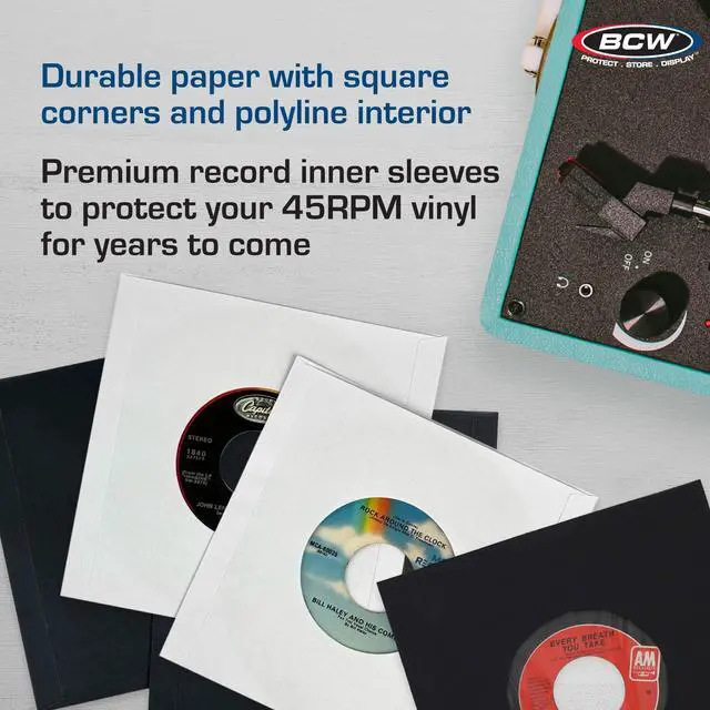 Alt view image 5 of 5 - BCW Polylined Black Paper 7 in Square Corner Record Sleeves - 50 ct | Inner Protective Sleeves with Center Hole for Vinyl Records | Acid-Free, Scratch Resistant | Ideal for DJs and Vinyl Collectors