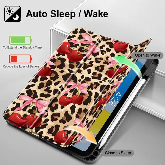 Alt view image 3 of 5 - May Chen for iPad (A16) 11th Generation Case 11 Inch 2025, iPad 10th Gen Case 2022 10.9 inch, Trifold Stand with Auto Wake/Sleep Soft TPU Protective Stand Back Cover, Cherry & Cheetah