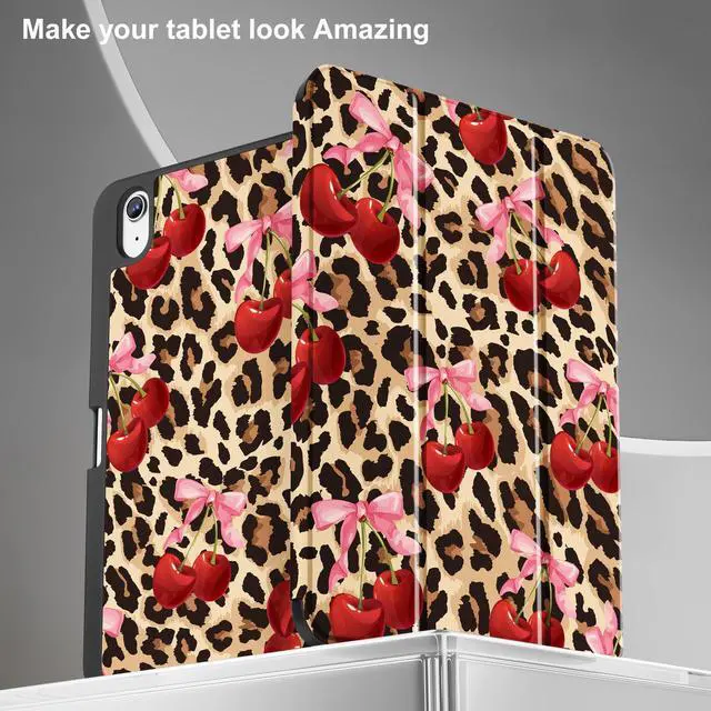 Alt view image 4 of 5 - May Chen for iPad (A16) 11th Generation Case 11 Inch 2025, iPad 10th Gen Case 2022 10.9 inch, Trifold Stand with Auto Wake/Sleep Soft TPU Protective Stand Back Cover, Cherry & Cheetah