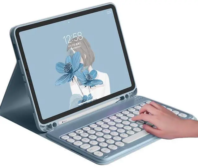 Main image of HENGHUI iPad Mini 5th Generation 7.9 inch Keyboard Case - Cute Round Key Color Wireless Detachable BT Keyboard Cover with Pencil Holder for Mini 5 (Mini4/Mini5, Blue)