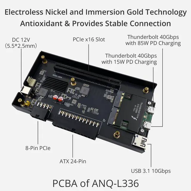 Alt view image 3 of 5 - ANQUORA ANQ-L336 Mini eGPU Enclosure 40Gbps Thunderbolt3/4 USB4 for Laptop Compatible with Win/Linux/MacOS/ROG Ally X/Claw 8, PCIe External GPU Dock with PD 85W, Support NVIDIA/AMD, DC/ATX/SFX/Flex