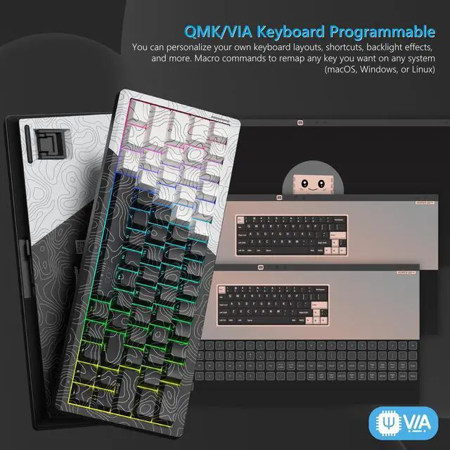 Alt view image 4 of 5 - Womier Q61 60% Percent Keyboard with QMK/VIA Topographic Gaming Keyboard Coiled Keyboard Cable