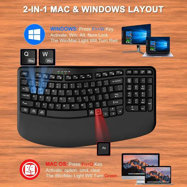 Alt view image 5 of 5 - Wireless Keyboard and Mouse Combo, 2.4G Wave Keys Ergonomic Keyboard with Wrist Rest and 3 Level DPI Advanced Wireless Ergonomic Mouse, Natural Typing for Windows, Mac OS Desktop Laptop
