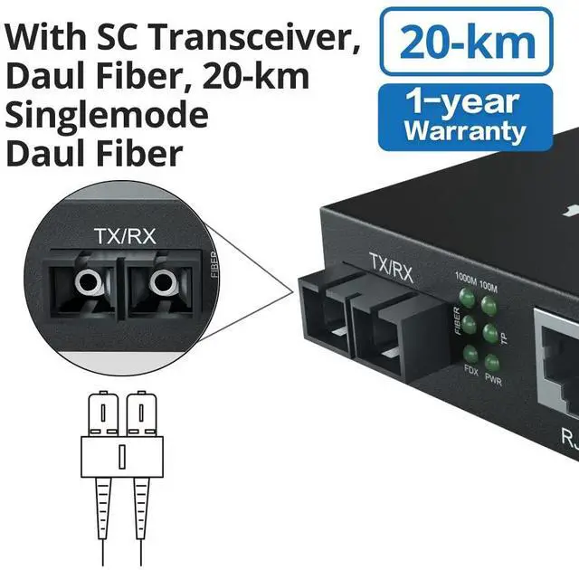 Alt view image 3 of 5 - Gigabit Ethernet Media Converter and OS2 SC to LC Duplex Fiber Patch Cable 12-Meter