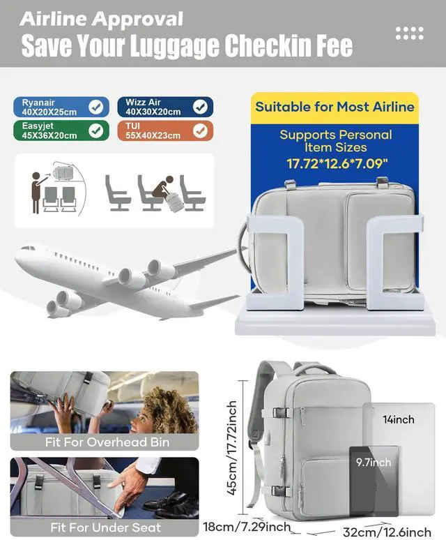 Alt view image 2 of 5 - suradar Vacuum Travel Backpack with Pump Vacuum Compression Seal Vacpack Air Backpack Laptop Backpack for Women Men Carry on Backpack Personal Item Travel Bag Luggage Flight Approved Grey Brown