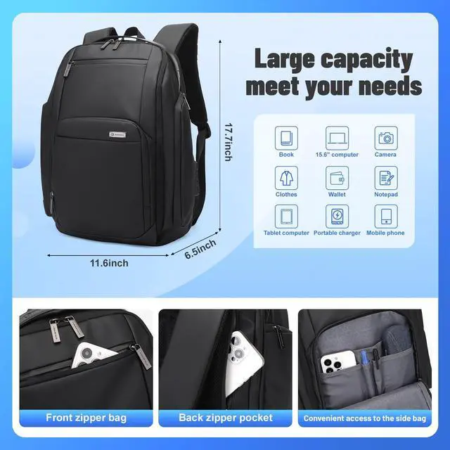 Alt view image 5 of 5 - JD JODEBES Laptop Backpack with TSA lock,USB Charging Port Fits School & Travel - Slim Water-Resistant Business Bag,24L Deep Storage Travel Backpack Fits 15.6/17.3 Inch Laptop Backpack (Black)