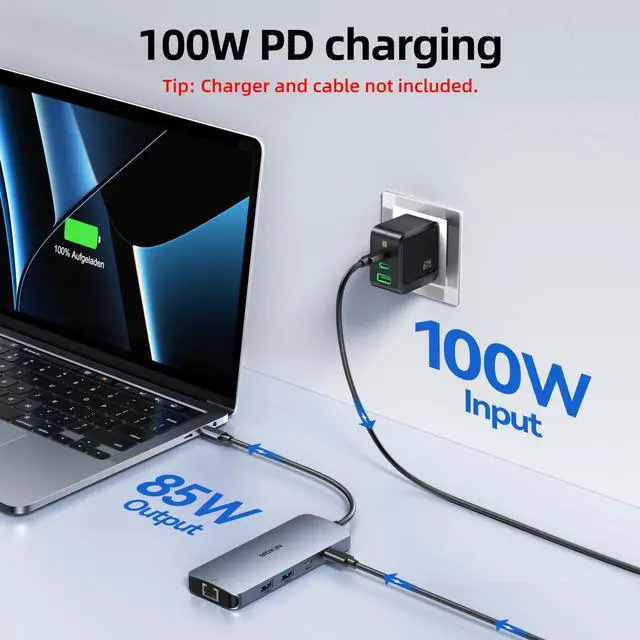 Alt view image 5 of 5 - Docking Station for 3 Monitors, 8 in 1 USB C Docking Station Dual HDMI, Triple 4K Display with 2 HDMI and 1 Displayport, 1 Gbps Ethernet, 100W PD Charging, 3 USB 3.0 Ports for HP, Lenovo (Grey)