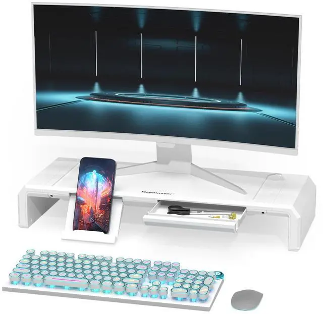 Main image of Heymaster Monitor Stand Riser, Foldable Computer Monitor Riser, Adjustable Length Computer Stand, Desk Shelf Riser with Storage Drawer &Tablet Phone Stand for Desktop, Laptop