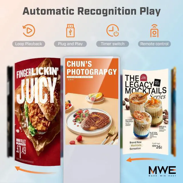 Alt view image 3 of 5 - QIXZOCV MWE 37 Inch Digital Signage Displays, LCD Screen Advertising Kiosk with Custom Service, Indoor Floor Standing Commercial Totem, Android System Vertical Poster with Auto Media Player-White