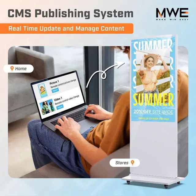 Alt view image 4 of 5 - QIXZOCV MWE 37 Inch Digital Signage Displays, LCD Screen Advertising Kiosk with Custom Service, Indoor Floor Standing Commercial Totem, Android System Vertical Poster with Auto Media Player-White