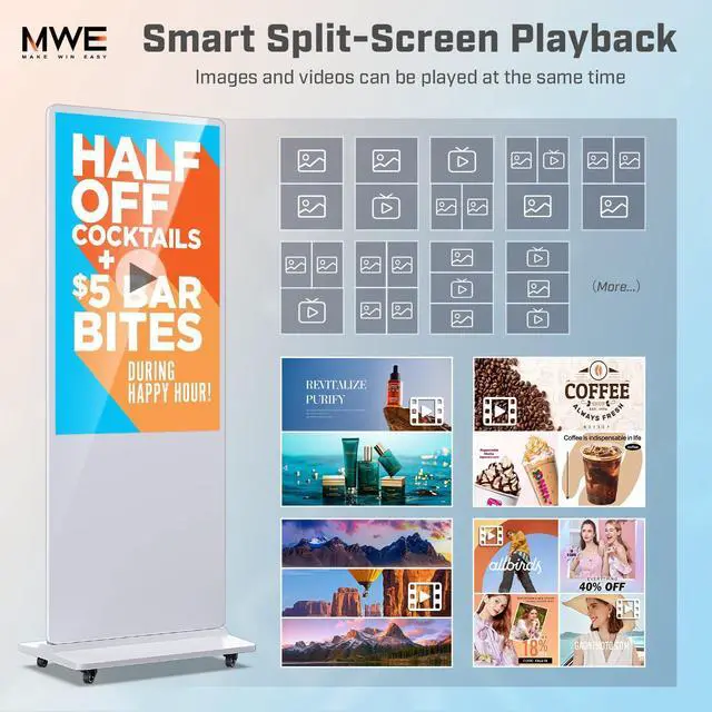 Alt view image 5 of 5 - QIXZOCV MWE 37 Inch Digital Signage Displays, LCD Screen Advertising Kiosk with Custom Service, Indoor Floor Standing Commercial Totem, Android System Vertical Poster with Auto Media Player-White