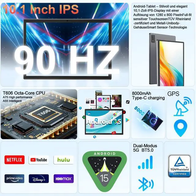 Alt view image 2 of 5 - Android 15 Tablet with Keyboard, 16GB8+8RAM+256 Storage(Expand to 2TB), 8000mAh Battery, Widevine L1,10 Inch Tablets with 5G/2.4G WiFi, BT5.0, GMS Certified, with Mouse, Case, Stylus (Pink Case)