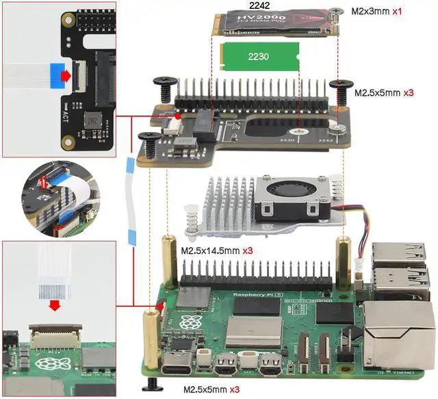 Alt view image 4 of 5 - Geekworm X1000 PCIe M.2 Key-M NVMe SSD PIP PCIe Peripheral Board with PD 27W Power Supply for Raspberry Pi 5