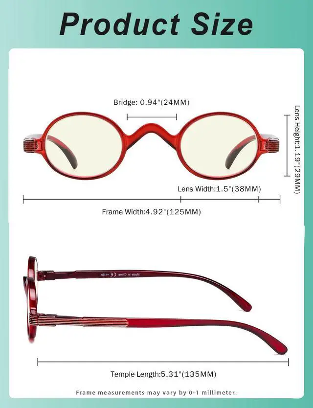 Alt view image 4 of 5 - Eyekepper Blue Light Filter Glasses - Computer Reading Glasses - Small Round Blocking Readers Reading with Spring Hinges - Red +3.00