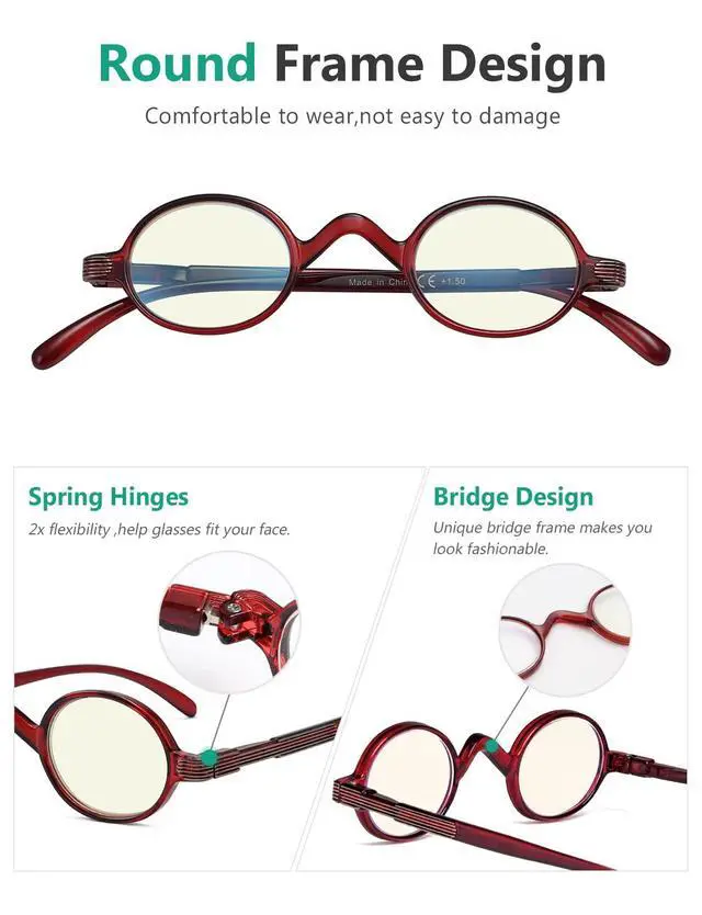 Alt view image 3 of 5 - Eyekepper Blue Light Filter Glasses - Computer Reading Glasses - Small Round Blocking Readers Reading with Spring Hinges - Red +3.00