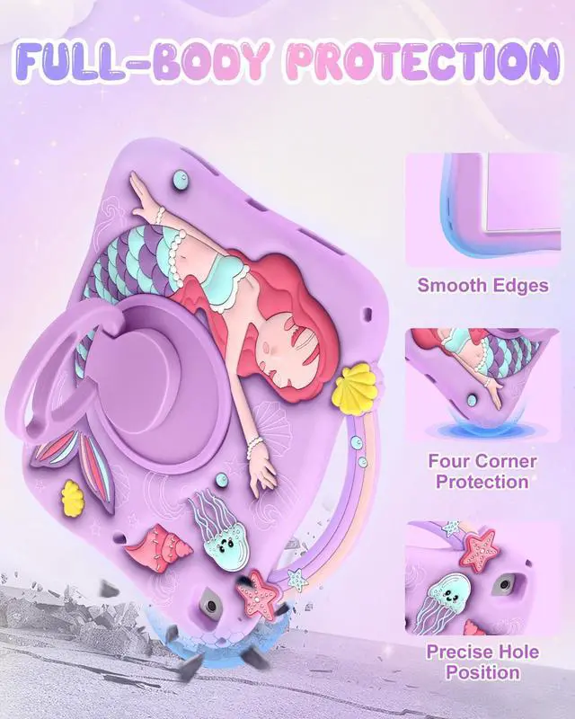 Alt view image 5 of 5 - Boaretiu for iPad 6th/5th Generation Case - Pro 9.7 Inch Cute Cartoon Mermaids Girls Teens Soft 3D Silicone for iPad Air 2/Air 1 Tablet Cover with Strap & Rotating Stand