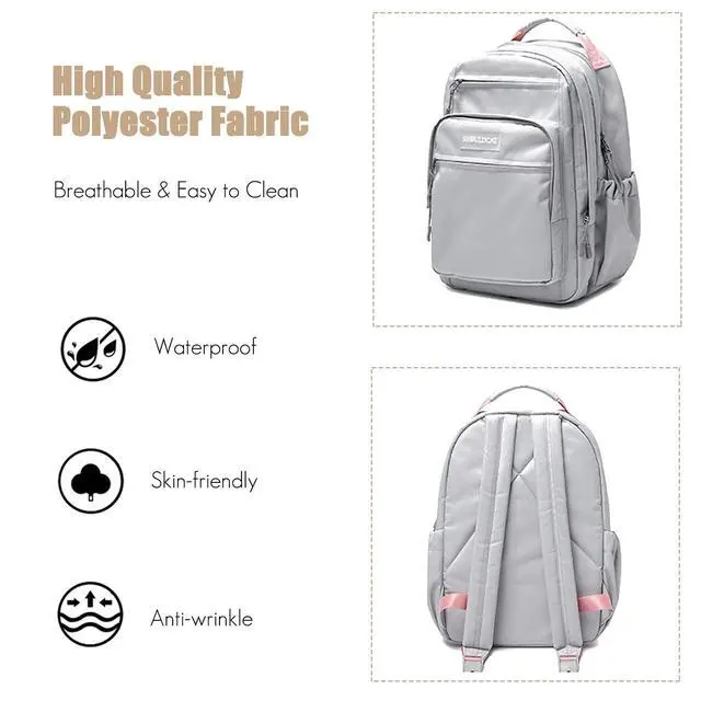 Alt view image 3 of 5 - FANDARE Casual Backpack Men Women 15.6 inch Laptop Daypacks Bag Rucksack for Hiking Camping Travel Outdoor Activities Waterproof PolyesterGrey Pink