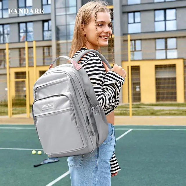 Alt view image 2 of 5 - FANDARE Casual Backpack Men Women 15.6 inch Laptop Daypacks Bag Rucksack for Hiking Camping Travel Outdoor Activities Waterproof PolyesterGrey Pink