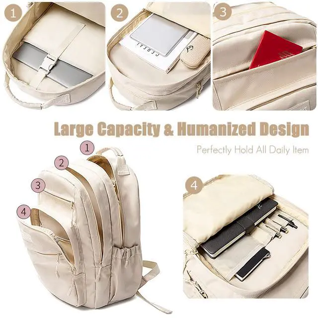 Alt view image 4 of 5 - FANDARE Casual Backpack Men Women 15.6 inch Laptop Daypacks Bag Rucksack for Hiking Camping Travel Outdoor Activities Waterproof PolyesterGrey Pink