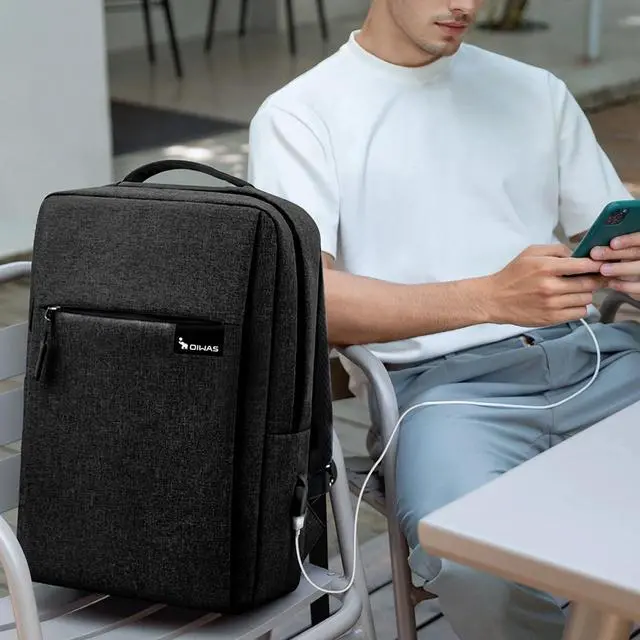 Alt view image 2 of 5 - OIWAS 14 Inch Laptop Backpack Lightweight Computer Backpack for Men with USB Charging Port Clean Design Mens Laptop Backpack for Travel, Business, Casual, Black