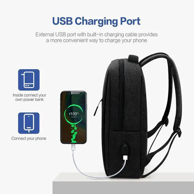 Alt view image 3 of 5 - OIWAS 14 Inch Laptop Backpack Lightweight Computer Backpack for Men with USB Charging Port Clean Design Mens Laptop Backpack for Travel, Business, Casual, Black