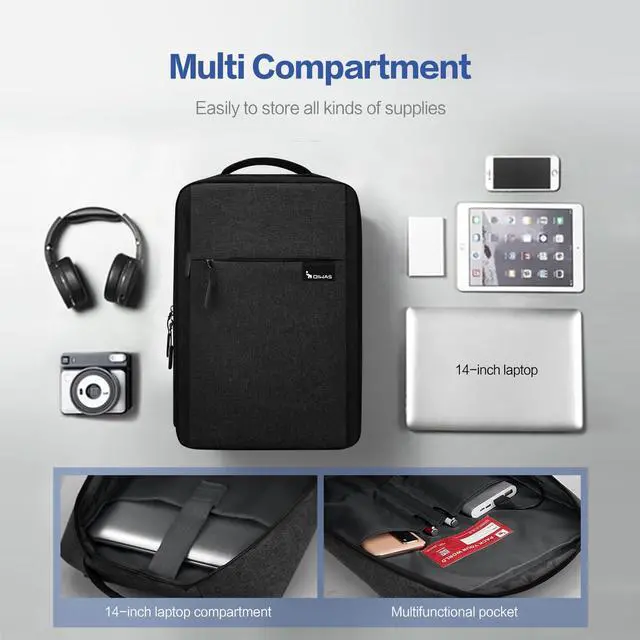 Alt view image 5 of 5 - OIWAS 14 Inch Laptop Backpack Lightweight Computer Backpack for Men with USB Charging Port Clean Design Mens Laptop Backpack for Travel, Business, Casual, Black