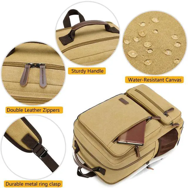 Alt view image 5 of 5 - Canvas Laptop Backpack for Men Women,Durable Travel Work Business Rucksack Bookbags Fits 15.6 Inch Notebook & Laptops,College Backpacks Computer Bag Weekender Hiking Daypack(Khaki)