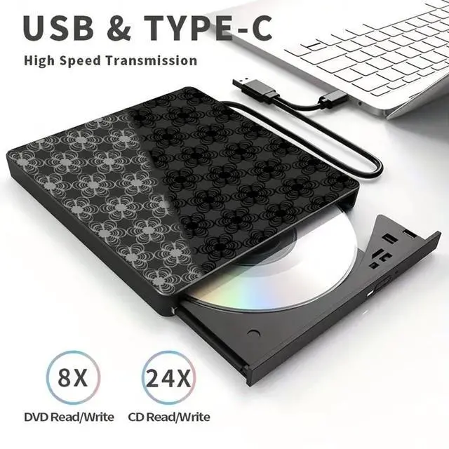 Alt view image 2 of 5 - External CD/DVD Drive for Laptop, DVD Player, 8 in 1 USB 3.0 Ultra-Slim Portable, CD Burner External Disk Drive Optical Compatible with with Desktop PC Windows 11/10/8 Linux Mac OS Mac MacBook Pro/Air
