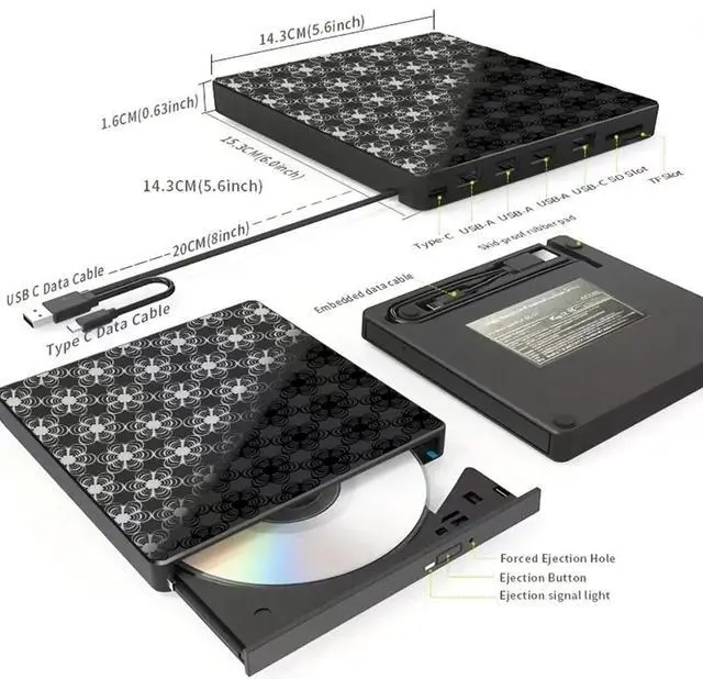 Alt view image 4 of 5 - External CD/DVD Drive for Laptop, DVD Player, 8 in 1 USB 3.0 Ultra-Slim Portable, CD Burner External Disk Drive Optical Compatible with with Desktop PC Windows 11/10/8 Linux Mac OS Mac MacBook Pro/Air