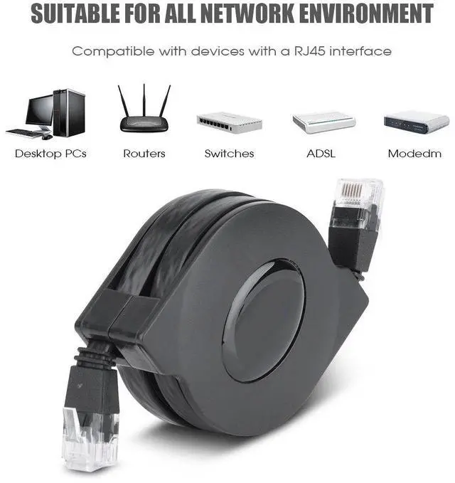 Alt view image 2 of 5 - Zerone CAT 6 Ethernet Cable Ultra Flat, Adjustable Retractable CAT6 RJ45 LAN Network Cable Patch Shielded Flat Ethernet Cord(2M) (3 Pcs)