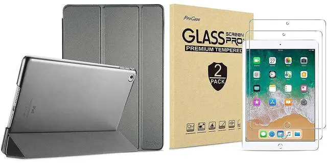 Main image of ProCase iPad Air 2nd 2014 Metallic Slim Hard Shell Case Bundle with 2 Pack iPad 9.7 2018 & 2017 / iPad Pro 9.7 / iPad Air 2 / iPad Air Tempered Glass Screen Protectors