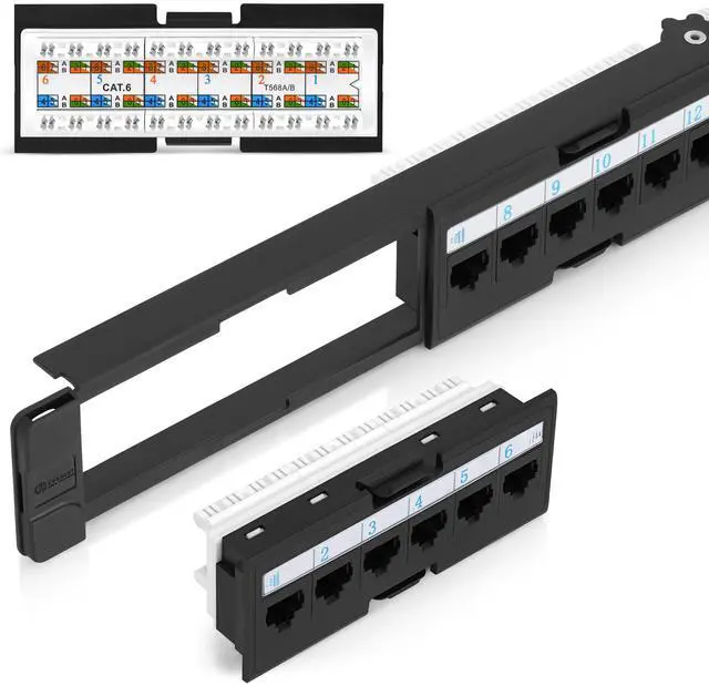 Main image of Everest RJ45 24 Port Cat6 / 6A Patch Panel  Modular 6-Port Removable Panels for Easy Access  1U Rack Mountable Network Panel  10Gb Connection Panel  110 or Krone Tool Compatible