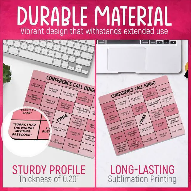 Alt view image 4 of 5 - Monilee and Bella Fun and Functional Conference Call Bingo Mouse Pad - Perfect Office Gift for Co-Workers - Spice Up Virtual Meetings with Humor and Efficiency (Pink)