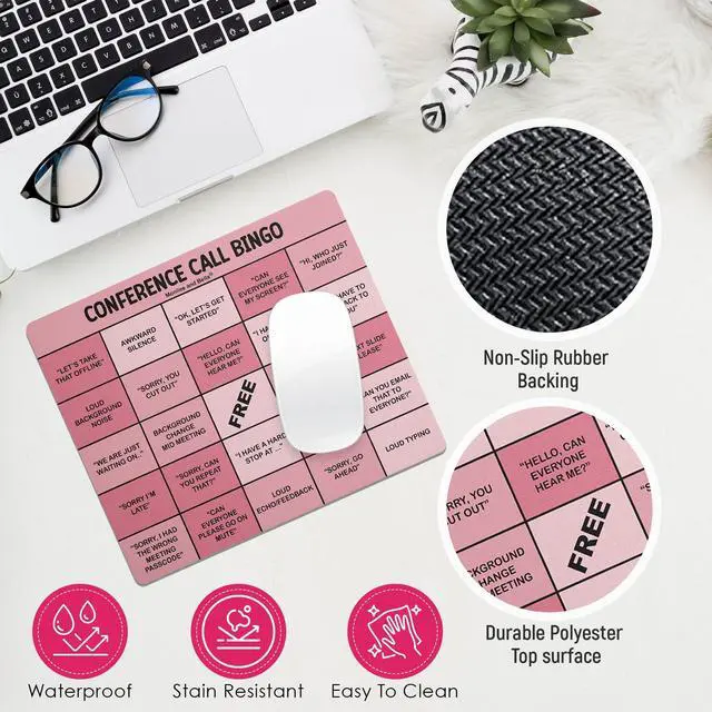 Alt view image 3 of 5 - Monilee and Bella Fun and Functional Conference Call Bingo Mouse Pad - Perfect Office Gift for Co-Workers - Spice Up Virtual Meetings with Humor and Efficiency (Pink)