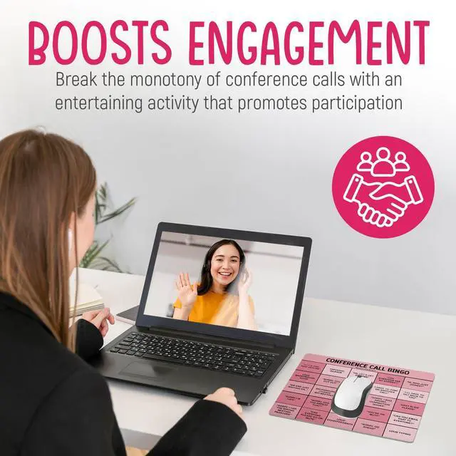 Alt view image 5 of 5 - Monilee and Bella Fun and Functional Conference Call Bingo Mouse Pad - Perfect Office Gift for Co-Workers - Spice Up Virtual Meetings with Humor and Efficiency (Pink)