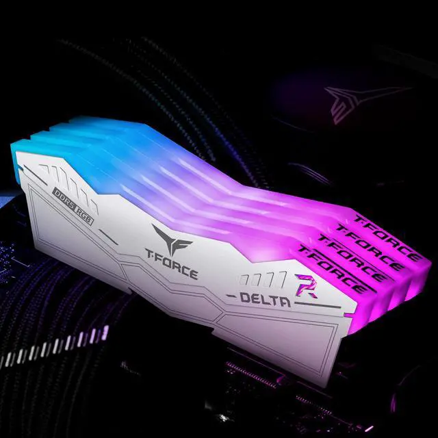Alt view image 2 of 5 - TEAMGROUP T-Force Delta RGB DDR5 RAM 32GB Kit (2 x 16GB) 7600MHz (PC5-60800) CL36 Desktop Memory Module RAM (White) for 600 Series Chipset - FF4D532G7600HC36DDC01