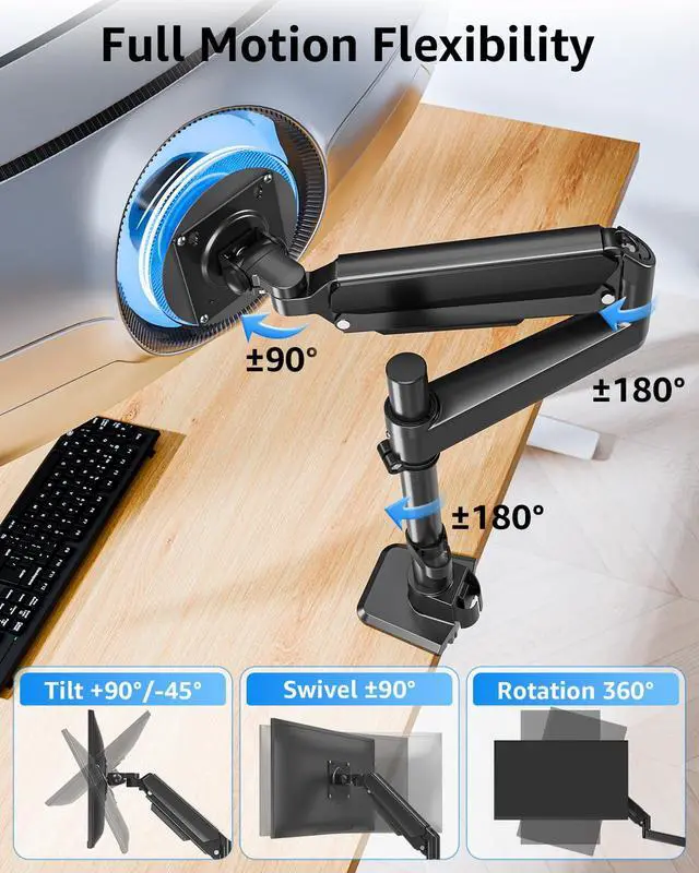 Alt view image 4 of 5 - MOUNTUP Heavy Duty Monitor Arm Fits Max 49" Ultrawide Screens, Ultra Wide Monitor Arm Holds 4.4-44 lbs, Single Monitors Stand for Samsung Odyssey G9 and More, Gas Spring Height Adjustable, VESA Mount