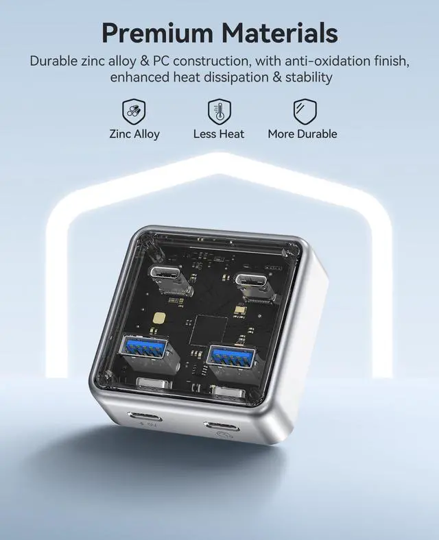 Alt view image 4 of 5 - ORICO 10Gbps USB-C Hub, 4-Port Zinc Alloy USB 3.2 Splitter with 2 USB-A & 2 USB-C Ports, High-Speed Data Extender for Laptops, PCs, Desktops, and More (1.64Ft)
